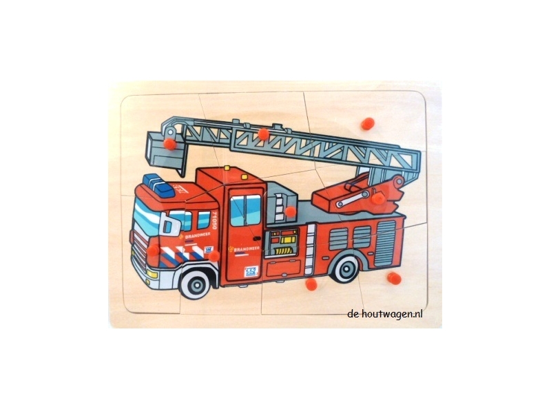 De Houtwagen | knoppuzzel brandweer | houten puzzels met knopjes | € 5,95