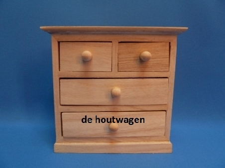 De Houtwagen | houten kastje met 4 lades | houten kastjes | € 7,95