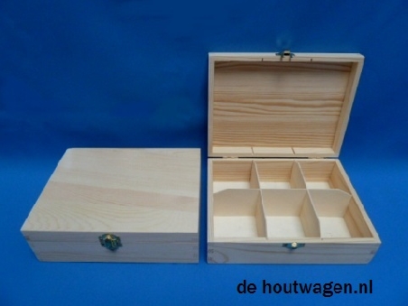 De Houtwagen | theekist met 6 vakken pine | theekisten | € 7,50