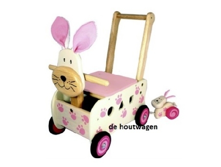 houten loopwagen konijn
