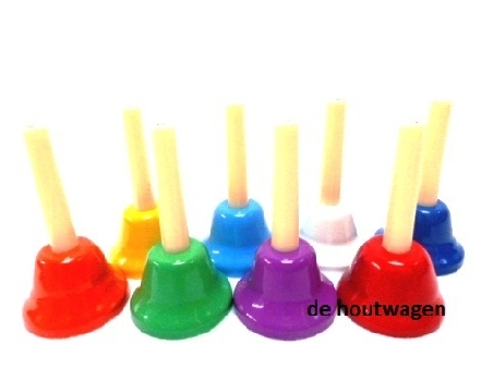 De Houtwagen | tafelbel gekleurd set van 8 stuks | bellen | € 39,95