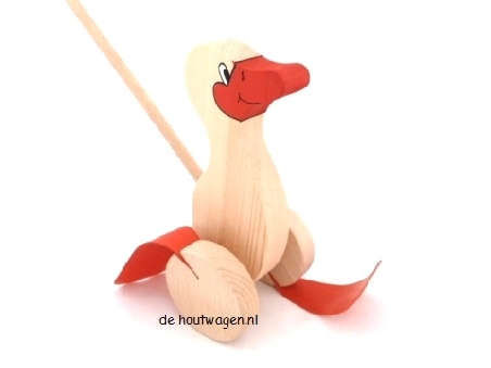De Houtwagen | houten stokroller eend hoog model | stokroller- trekfiguur  | € 24,95