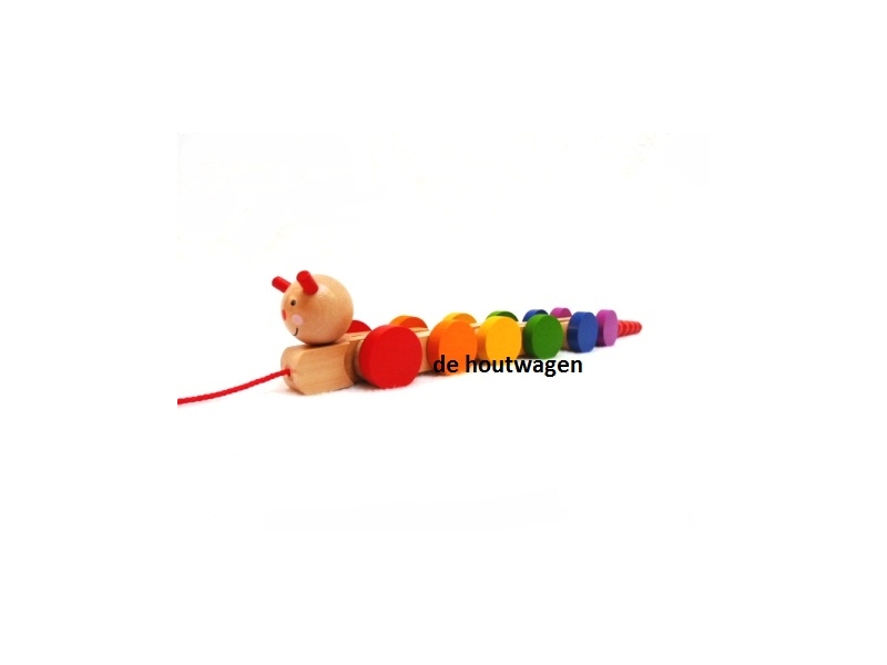 De Houtwagen | houten trekfiguur rupsje | stokroller- trekfiguur  | € 15,95