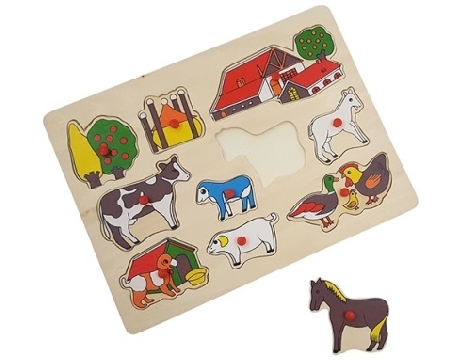 De Houtwagen | knoppuzzel boerderij 4 | houten puzzels met knopjes | € 5,95