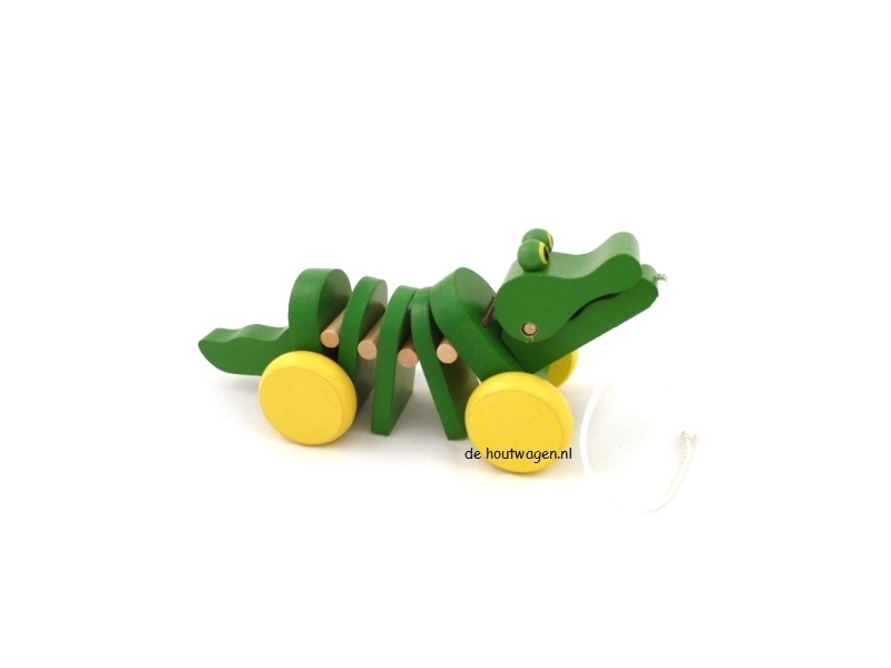De Houtwagen | houten trekfiguur krokodil | stokroller- trekfiguur  | € 6,95