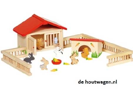 De Houtwagen | poppenhuis konijnenhok  | poppenhuis meubeltjes | € 24,50