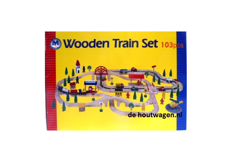 De Houtwagen | houten treinbaan set 103 delig | houten treinbaan set | € 79,95