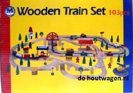 De Houtwagen | houten treinbaan set 103 delig | houten treinbaan set | € 79,95