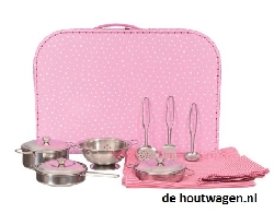 speelgoed pannenset met vergiet in grote opbergkoffer 