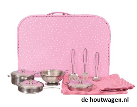 speelgoed pannenset met vergiet in grote opbergkoffer 