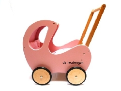 houten poppenwagen roze groot