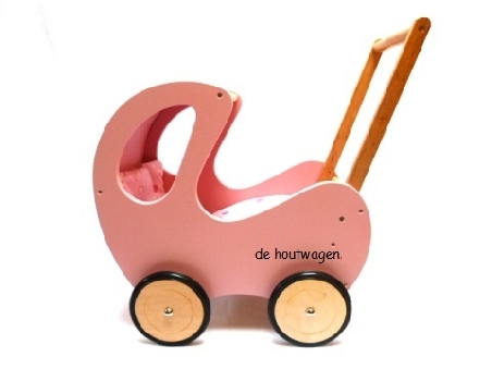 De Houtwagen | houten poppenwagen roze groot | houten poppenwagens | € 79,95