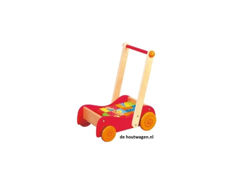 houten loopwagen met blokken lelin toys