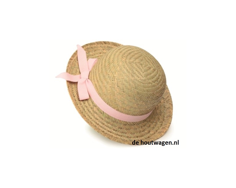 De Houtwagen | kinderhoedje met roze lint  | rieten mandjes voor kinderen | € 6,95