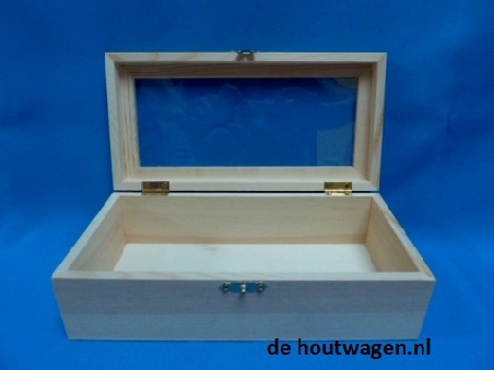De Houtwagen | kistje rechthoek met acryl raam 24x12x7.5 | houten kisten rechthoekig | € 9,50