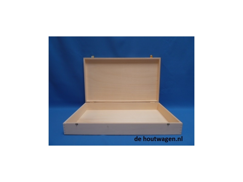 De Houtwagen | Grote Houten Spellenkist 50 x 30 cm – Brede Luxe Opbergkist | houten kisten rechthoekig | € 44,50
