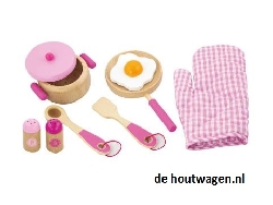 houten kookset roze