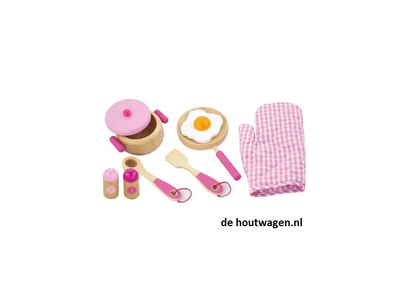 houten kookset roze