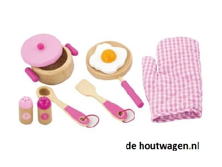 houten kookset roze