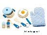houten kookset blauw