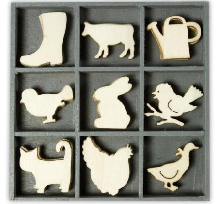 De Houtwagen | houten ornamenten koe-kip-laars | houten ornamenten | € 6,50