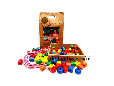 De Houtwagen | grote houten kralen in doos | houten kralen groot | € 17,50
