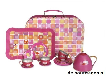 De Houtwagen | speelgoed serviesje disco in koffer | kinder thee serviesjes | € 37,50